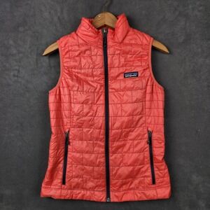 Patagonia Nano Puff Vest Womens XS Coral Pink Navy Quilted Lightweight Full‎ Zip